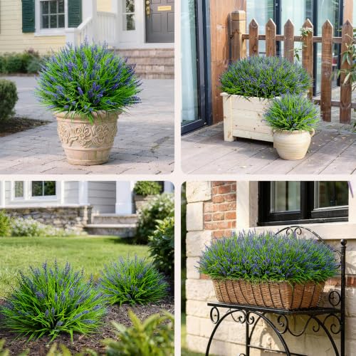 alyptus Artificial Plants Outdoor Fake Monkey Grass with Flowers for Pot UV Resistant Plant Decor for Window Garden Patio Hanging Planter Pathway Front Porch (Grass with Flowers) - color: Green and Purple