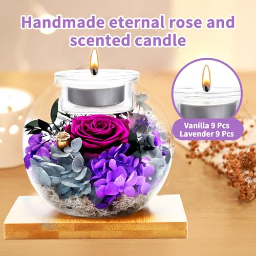 Flowers for Delivery, Preserved Flower in Glass Dome with Scented Candle, Long Lasting Rose Gifts for Women Wife Girlfriend on Christmas Mothers Day Valentines Day Birthday (Purple) - color: Purple