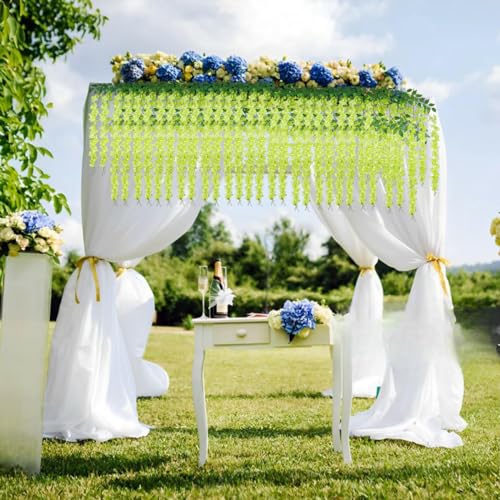 Artificial Wisteria Hanging Flowers Fake Wisteria Flower Garland Silk Vines Rattan Decor for Home Wedding Arch Wall Garden Greenery Bedroom Outdoor Office Party Decoration (12, Green) - color: Green
