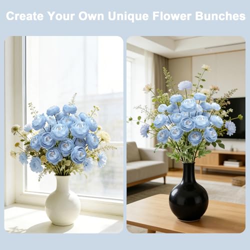 Artificial Silk Peony Fake Flowers,6PCS Artificial Faux Peonies Bulbs with 24 Silk Heads for Indoor Outdoor DIY Bouquets Wedding Centerpieces Home Decoration - color: Dusty Blue