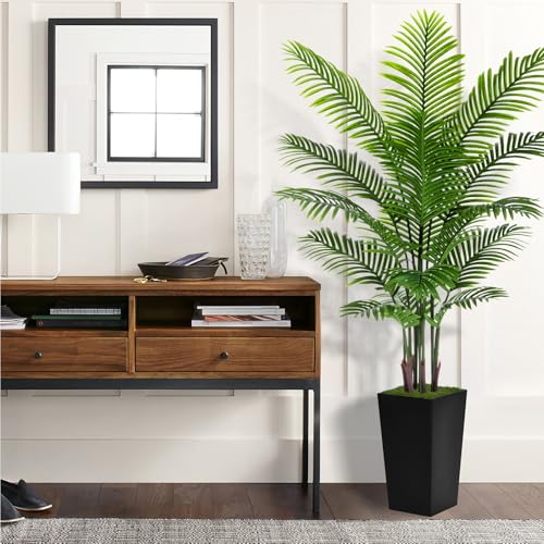 Artificial Palm Tree 6FT - Fake Tree with Black Tall Planter - Faux Tropical Areca Floor Plant in Pot - Artificial Silk Plant for Home Office Living Room Decor Indoor - color: Black, size: 6ft