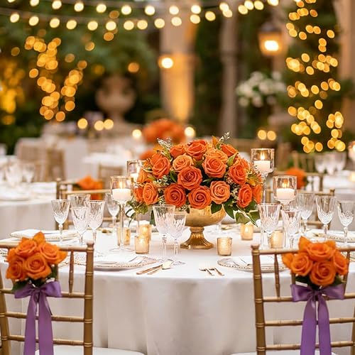 30pcs Real Looking Orange Foam Artificial Roses with Stems, Fake Rose Flowers for DIY Wedding Bouquets Bridal Shower Centerpieces Home Party Tables Valentine's Day Mother's Day Decor Gift - color: 30pcs Orange