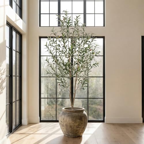 Artificial Olive Tree 6FT Tall Faux Olive Tree Artificial Indoor with Natural Wood Trunk and Lifelike Fruits Realistic Black Potted Interior for Home Office Living Room Decor