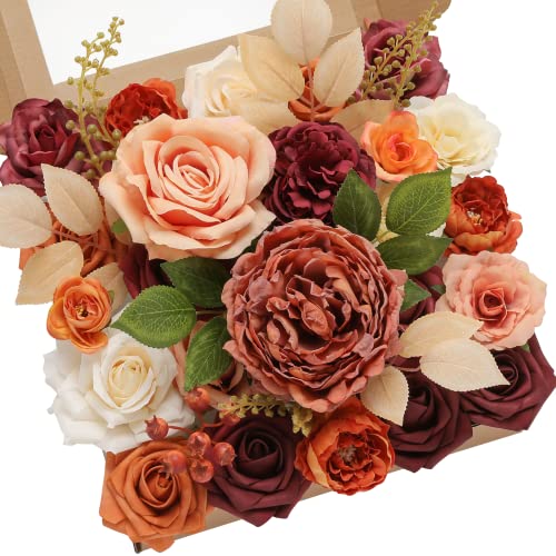 Serwalin Artificial Flowers Orange Marigold Fall Flowers Fake Wedding Cake Flowers for DIY Wedding Bouquets Bridal Shower Centerpieces Floral Arrangement Home Decor - color: A Chic Terracotta, size: 1 Box