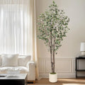 GarveeHome Artificial Eucalyptus Tree, 7 ft Tall Fake Artificial Plant with White Planter，Large Faux Floor Plant Fake Silk Trees Artificial Trees for Home Decor Indoor - size: 7ft