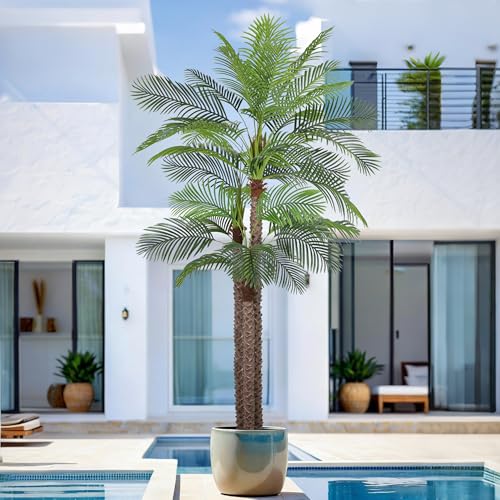 10ft Large Artificial Palm Tree for Outdoors Faux Triple Phoenix Palm with 36 Leaves,120 Inch Tall Fake Tropical Palm Tree for Patio,Poolside,Garden,Home Office Indoor Decor(10feet,1Pack)