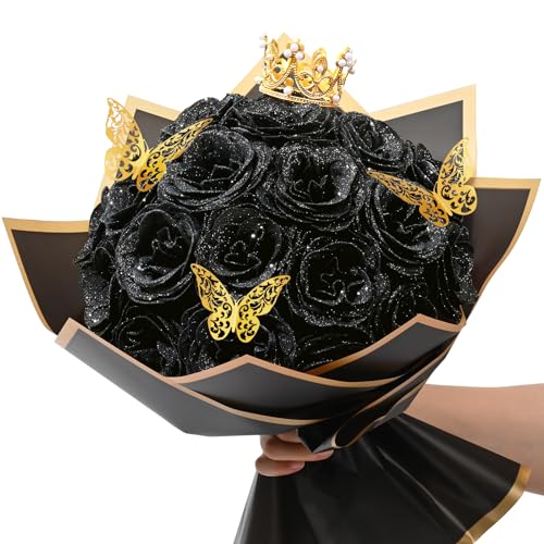 Waipfaru Black Glitter Roses Bouquet, DIY Flowers Bouquet, Birthday Gifts for Women Mom Grandma Wife Girlfriend, 24 Pcs Fake Rose for Valentines, Mothers Day, Anniversary, Graduation Gifts - color: Black, size: 24pcs