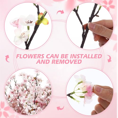 Giegxin 8 Pcs Silk Cherry Blossom Branches Cherry Blossom Tree Stems Long Stem Artificial Flowers for Tall Vase Flowers for Home Wedding Vase Floral Arrangements (Pink,43.3") - color: Pink, size: 43.3"