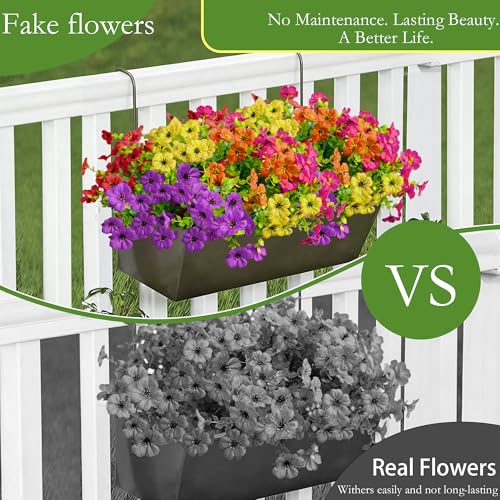 Artificial Fall Flowers for Outdoors, UV Resistant Fake Silk Flowers No Maintenance for Outside,Faux Mums Eucalyptus Plants for Porch Patio Garden Planter Box Home Autumn Outdoor Decor(10pcs) - color: 2(pu+ye+rs+or+rd)