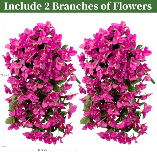 Artificial Bougainvillea Hanging Flowers Plants - 2 PCS faux Bougainvillea artificial flowers with Long Trailing Vines for Outdoor Decoration, Perfect for Porch, Garden, Urn Patio Balcony (Red Lotus) - color: Red Lotus