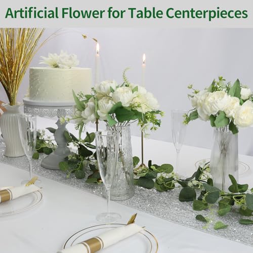 12 Bundles White Peonies Artificial Flowers Bulk for Centerpiece | Realistic Silk Flowers, Wedding Decoration, Home Table Centerpiece, DIY Bouquet - color: White