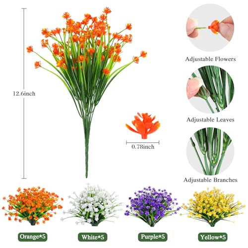 AmyHomie 20 Bundles Artificial Flowers for Outdoor Outside Spring Summer Decoration UV Resistant Faux Flowers No Fade Fake Plastic Plants Garden Porch Window Box Decorating - color: Mix Color, size: 20