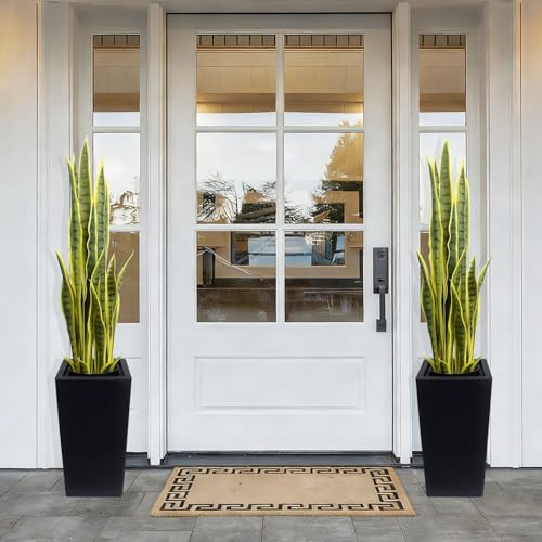 4FT-2PC Artificial Snake Plant, 24 PVC Lifelike Leaves, 35in Faux Sansevieria for Indoor Home & Garden Decor, Tall Planter Potted Mother-in-Law's Tongue Plants, Yellow - color: Black Tall Planter Snake Plant-2pc