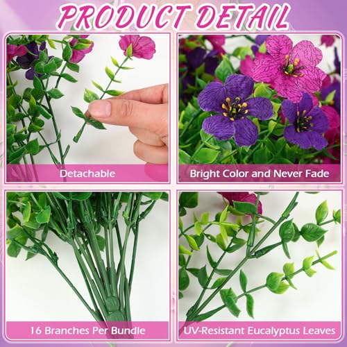 Suncalla 4 Pcs 30In Artificial Hanging Flowers for Outdoor Planter 156 Branches Trailing Faux Potted Plant Fake Floral UV & Fading Resistant for Wedding Patio Spring Summer Decor(Dark Purple, Purple) - color: Dark Purple, Purple