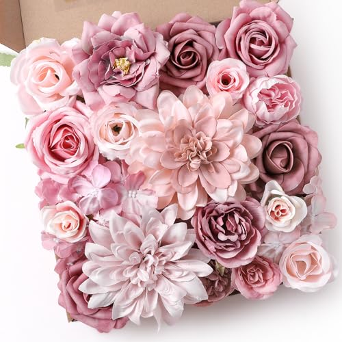 Artificial Flowers Combo Box Set Dusty Pink Silk Floral Arrangements for Wedding Bridal Bouquet, Cake Flowers, Table Centerpieces, Party & Home Decor - color: Dusty Pink