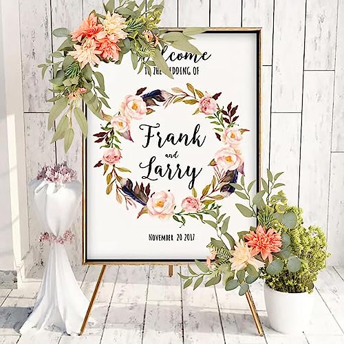 GOLDY&WENDY Artificial Wedding Sign Flower Swag (Pack of 2) for Wedding Party Reception Entrance Welcome Sign Silk Home Decor - color: C4-dahlia