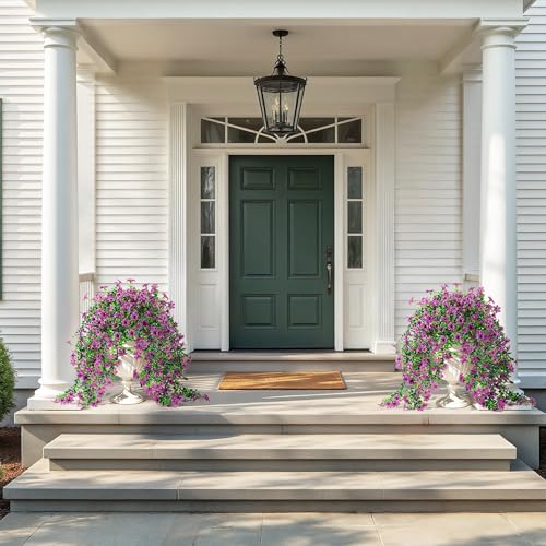 QCQHDU Artificial Hanging Flowers for Outdoors,2Pcs Fake Hanging Plants 29.5 Inch Long for Spring Summer Decoration,UV Resistant Faux Flowers for Patio Porch Garden Yard Balcony Decor, Purple - color: Purple