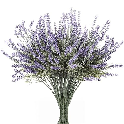 Butterfly Craze Lavender Flower Stems - Lifelike Outdoor Artificial Plants - DIY Crafts & Floral Picks - Planter Filler & Window Flower Box - Pack of 8, 14.5"-16.5" Violet & Green - size: 8 Piece Bundle