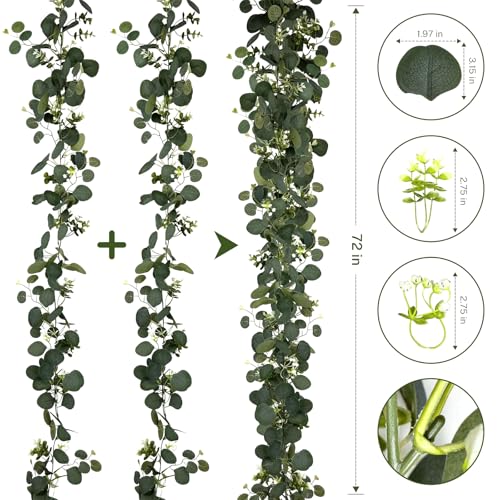 YIJXPOIN Eucalyptus Garland, 6FT Green Flower Garland Decor, Artificial Faux Eucalyptus Leaves Greenery Vines for Table Runner Wedding Bedroom Mantle Centerpieces Backdrop Decorations - color: Green2