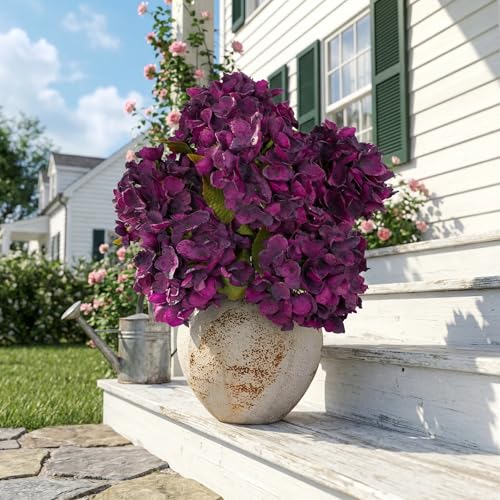 TOPIA Purple Silk Fall Flowers Artificial Silk Dried Hydrangea Flowers Artificial Fall Flowers Bouquet Dried Flowers for Home Decor(6 PCS) (Purple) - color: Purple