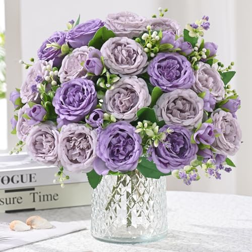 MARTINE MALL 2 Packs Peonies Artificial Flowers, Mixed Purple Artificial Peonies, Silk Peonies Flowers Fake Peonies Artificial Peony Flowers for Centerpiece Table Wedding Party Home Decor - color: Mixed Purple, size: 2PCS