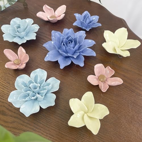 Ceramic Flower Wall Art, Artificial Flower Wall Sculpture，Handcrafted 3D Hanging Porcelain Flowers ,3D Wall Hanging Decor ,Porcelain Flower Wall Décor for Home，Hallway，Kitchen，Office (Pink,Hibiscus, 2.76") - color: Pink,Hibiscus, size: 2.76"