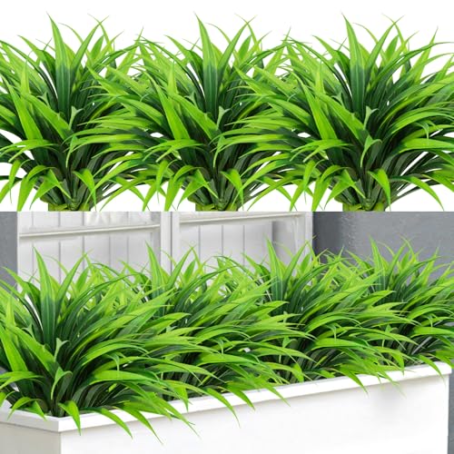 Ouddy Decor 20 Pcs Fake Outdoor Plants Artificial Grass Greenery Stems Faux Plastic Plants UV Resistant for Spring Summer Indoor Outside Garden Hanging Planter Porch Window Box Home Decor, Green - color: Green