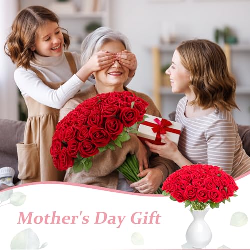 Cliselda 72pcs Red Roses Artificial Flower in Bulk, Realistic Velvet Silk Faux Roses for Wedding Centerpieces, Bridal Bouquets, Home Decor, Anniversary, Valentine's Day Gifts, Mother's Day Decorations - color: Red