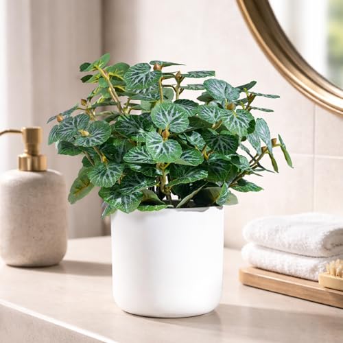 Small Artificial Plants Desk Potted Plants with Minimalist White Pot Realistic Silk Greenery Indoor Decor for Shelf Home Bathroom Farmhouse Room Coffee Table (Green-Type 3) - color: Green-type 3