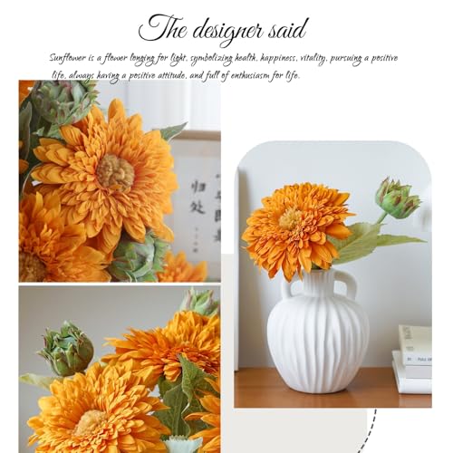 Sunflowers Artificial Flowers Bulk Spring Summer Decor, 3 Pack Fake Flowers Silk Faux Sunflower Bouquet Arrangement for Vase Wedding Table Home Porch Indoor Outdoor Cemetery Decorations