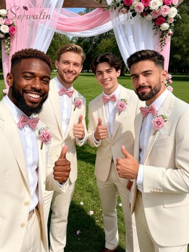 Serwalin 6 Pcs Pink Boutonniere for Men, Groom Groomsmen Best Man Guest Boutonnieres，Artificial Flowers Silk Rose for Wedding Prom Ceremony Anniversary Party Homecoming - color: Pink, size: Boutonniere 6pcs