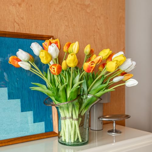 Artificial Tulips Flowers,Soft Touch Latex Bouquet, Fake Tulips,Spring Wedding Home Room Table Centerpiece Decor - color: 40pcs Js(no Vase)
