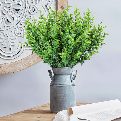 AmyHomie 20 Bundles Green Artificial Plants for Outdoor Spring Summer Decor UV Resistant Faux Wheat Grass Greenery Shrubs Eucalyptus Fake Plastic Plants Garden Porch Window Box Decorating - color: Green-eucalyptus, size: 20