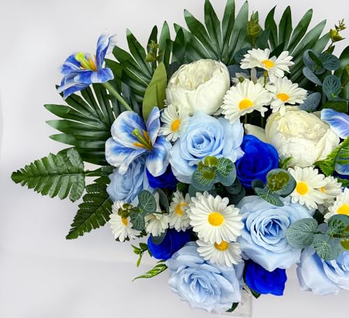 Artificial Cemetery Flowers,Memorial Flowers,Beautiful Arrangements for Headstones,Silk Tulip Rose Daisy