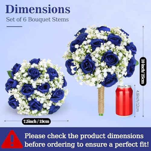 Artificial Bridesmaid Bouquets Set of 6 for Wedding-7 inch Navy Blue Flowers Bouquets for Bridesmaids, Faux Rose Gypsophila Rustic Small Floral Bouquet Fake Wedding Party Ceremony Anniversary Decor - color: Navy Blue, size: Set of 6 Bridesmaid Bouquets