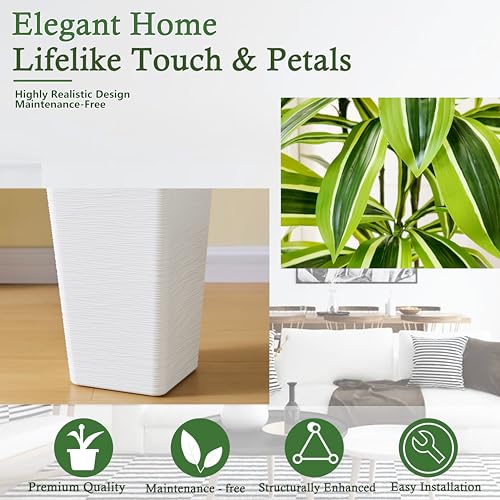 Artificial Dracaena Tree：6FT Faux Silk Tropical Yucca Floor Trees Realistic Fake Green Plant with Natural Wood Trunk & Lifelike Leaves for Home Office Decor Indoor & Outdoor (6FT,1-Pack,White) - color: Light Green – White Pot, size: 6FT