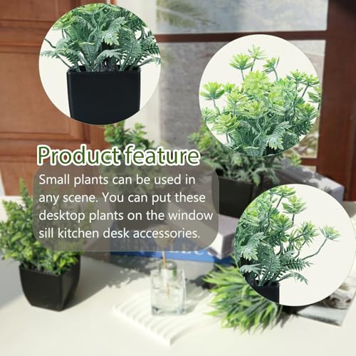 GREENTIME 4 Pack Fake Plants in Black Pot Small Artificial Eucalyptus Potted Plant Wheat Grass Mini Faux Greenery for Home Decor Indoor Office Table Room Farmhouse Bathroom Decorations - color: Black-grey