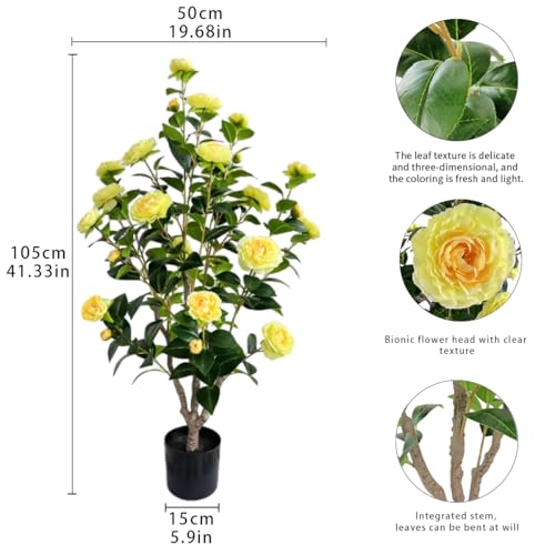 Artificial Camellia Tree 3.4ft Fake Trees pseudophyte (2, Yellow)