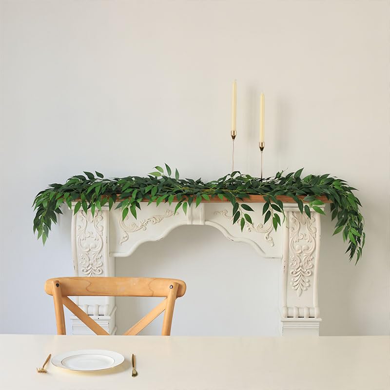 dallisten 3 Strands Italian Ruscus Artificial Vines, 39" Silk Vine Garland with Green Leaves, Fake Hanging Plants Greenery Decor for Home, Bedroom, Wall, Party, Wedding Decoration