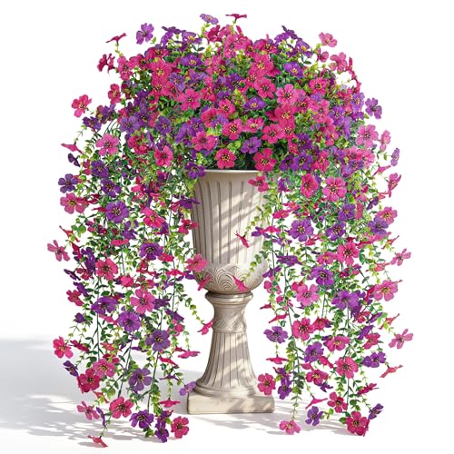 Der Rose Artificial Hanging Flowers for Outdoors, 4 Pcs UV Resistant Cascading Fake Outdoor Flowers 29.5" Faux Outdoor Hanging Flowers for Outdoor Planter Porch, Patio, Garden Decor