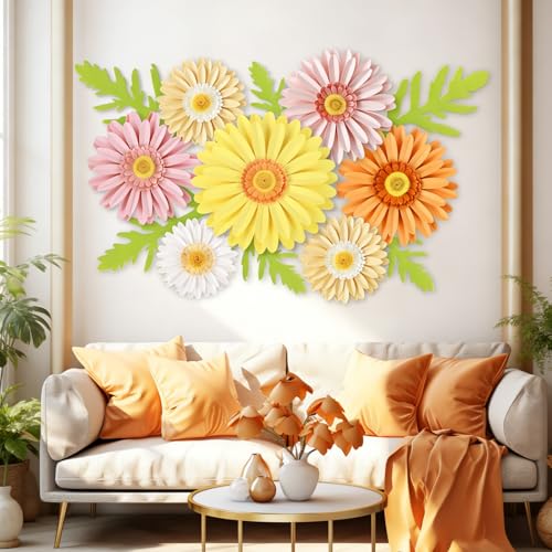 SUNBEAUTY Paper Flowers Decorations for Wall 3D Giant Daisy Artificial Flowers Bulletin Board Decoration Floral Paper Flowers Hanging for Spring Classroom Office Decor Wedding Baby Shower Garden Party - color: Daisy Paper Flowers
