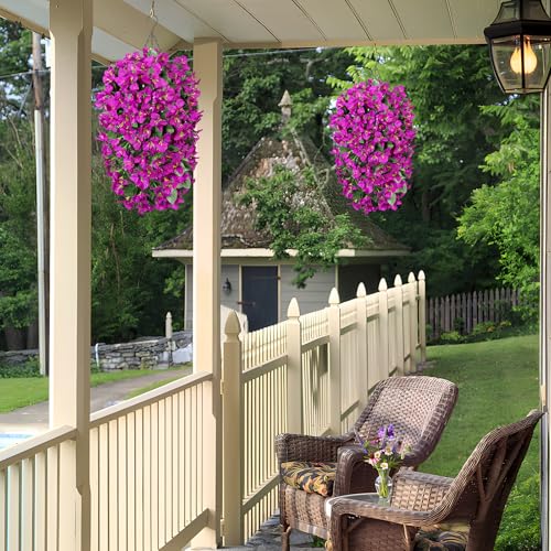 INXUGAO 2 pcs Artificial Faux Bougainvillea Flowers Plants for Outdoor Outside Summer Decoration, Fake Silk UV Resistant Long Trailing Vines for Front Door Porch Planter Balcony (Purple Deep Lotus) - color: Dark Lotus Color
