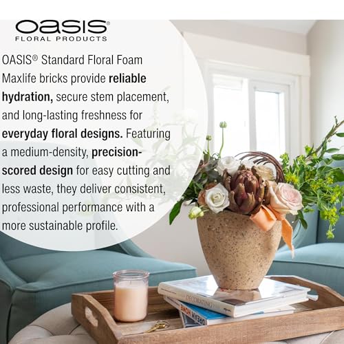 Oasis® Floral Foam MaxLife – Standard Size Floral Foam Bricks, Pack of 6 – Professional Hydration & Secure Stem Support for Fresh Flower Arrangements
