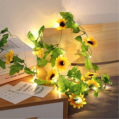 Fielegen 20 LED Artificial Sunflower String Lights, 7.2 ft Sunflower Garland with Lights Battery Operated Flower Fairy String Lights for Bedroom Wedding Birthday Party Home Garden Decor - color: Sunflower