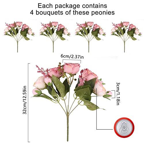 Artificial Peonies Silk Flowers, Pink Faux Peony Bouquet 4 Bundles Florals Arrangements for Farmhouse Home Boho Wedding Table Centerpiece, Fake Plastic Flowers Bulk for Vase Decoration (Blush Pink) - color: Blush Pink, size: 4PCS