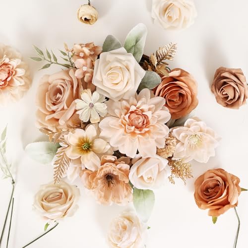 Artificial Flowers Combo Box Set Fake Flowers with Stems Artificial Bouquet Flowers for Wedding Centerpieces Arrangements Baby Shower Party Home Decor - color: Elegant Champagne