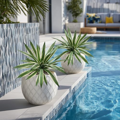 Artificial Agave Plant Fake Agave Planters for Indoor Outdoor Faux Agave Plants Real Touch Realistic Greenery for Home Living Room Office Bathroom Garden Front Porch Patio Decor (19inch-2 Pcs White) - size: 19inch-2 Pcs White