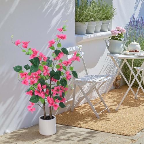 YEPDIN 39.4 inch Artificial Bougainvillea Tree，Faux Flowers Plants with White Decorative Planter,Fake Tree for Living Room,Porch, Garden, Indoors & Outdoors,M100