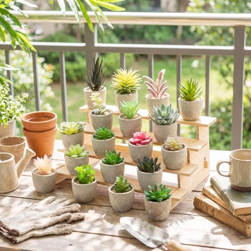 18 Pack Assorted Artificial Succulents in Retro Pulp Pots Bulk Fake Succulent Plants with Vintage Stone-Like Paper Pulp Pots Variety Set for Home, Office & Desk Decor - style: Unique Style
