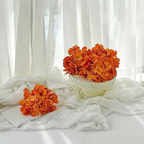 ONLY ART Orange Silk Hydrangea Flower Heads 10 Pcs with Removable Stems 12.5" Faux Flowers for Home, Wedding & Event Décor